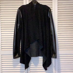 Black grey women’s jacket with leather sleeves